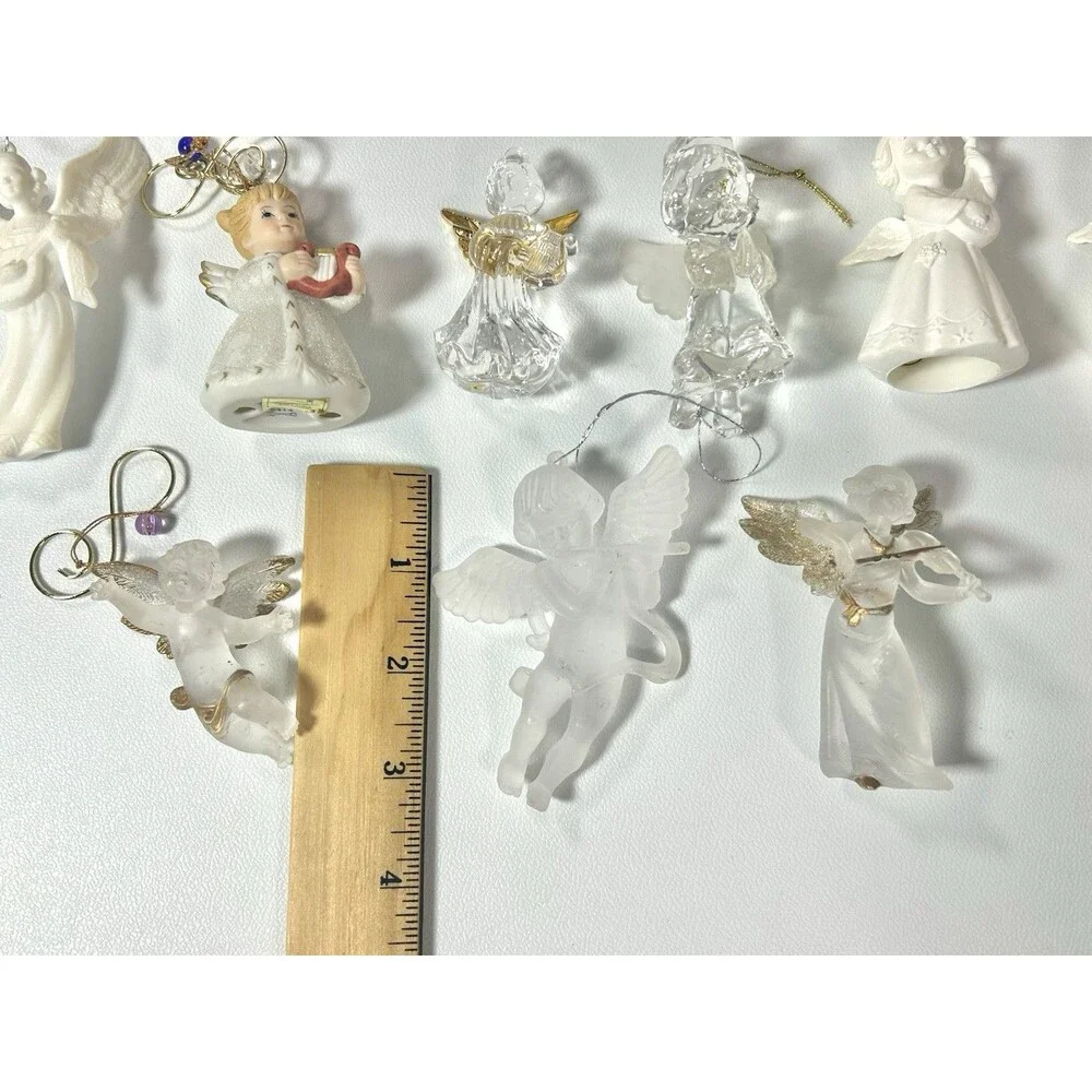 Lot of 9 Cherub Angel Christmas Ornaments Frosted White Gold Trim Heaven Plastic